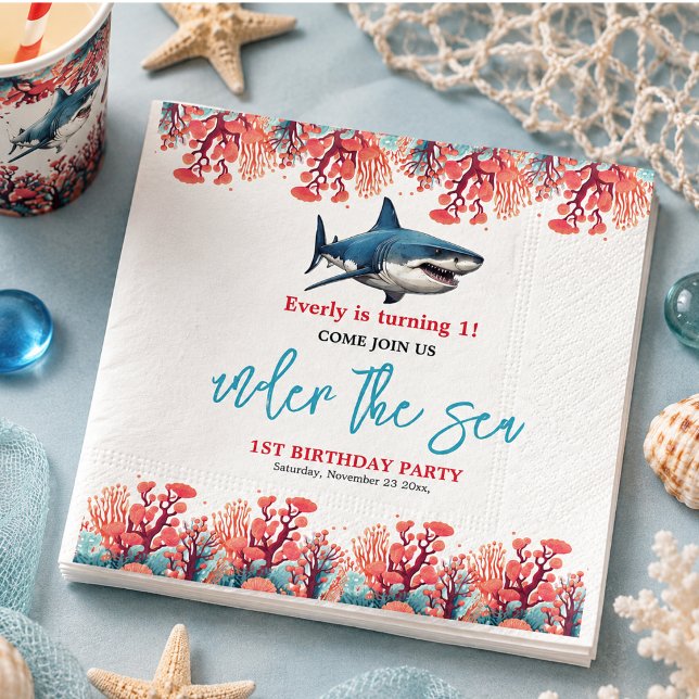 Unter dem Meer 1. Geburtstag Party Serviette (Under the Sea 1st Birthday Party Napkins)