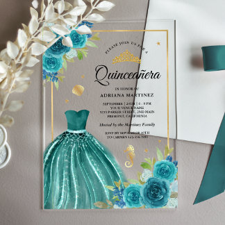 Unter dem Meer Aquamarines Kleid Meerjungfrau Gold Acryleinladungen