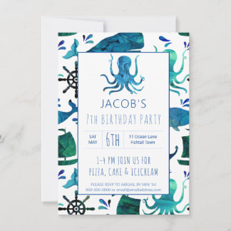 Unter dem Meer Aquarell Kinder Octopus Geburtstag