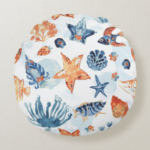 Unter dem Meer Aquarell Korallen Meerestiere Rundes Kissen