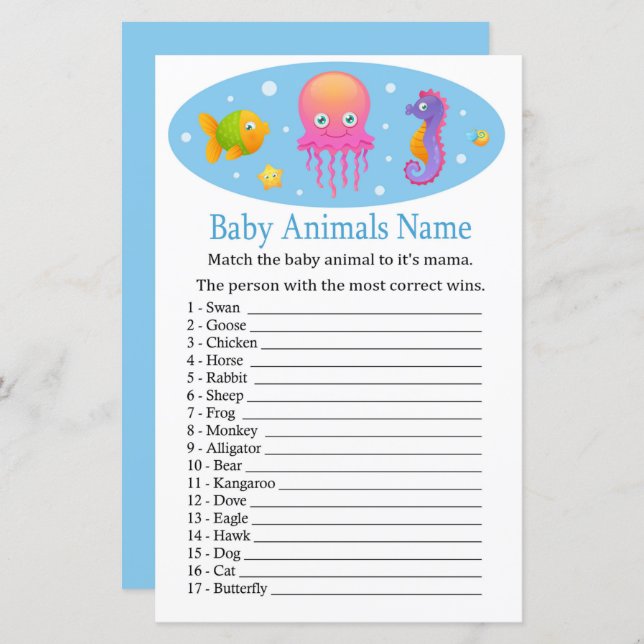 Unter dem Meer Baby Animals Name Game (Vorne/Hinten)