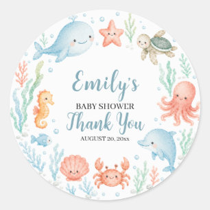 Unter dem Meer Baby Shower Danke Runder Aufkleber