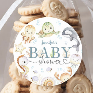 Unter dem Meer - Baby Shower Geschlechtsneutral Runder Aufkleber