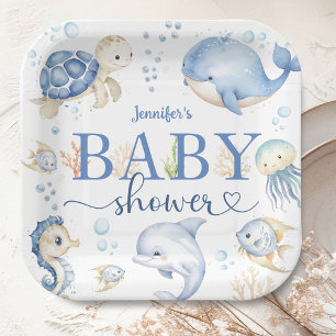 Unter dem Meer Baby Shower Junge Blau Ozean Pappteller