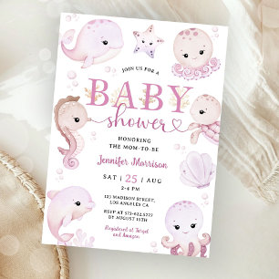 Unter dem Meer Baby Shower Mädchen Rosa Ozean Einladung