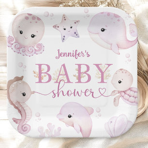 Unter dem Meer Baby Shower Mädchen Rosa Ozean Papi Pappteller