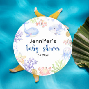 Unter dem Meer Baby Shower Ozean Tiere Runder Aufkleber