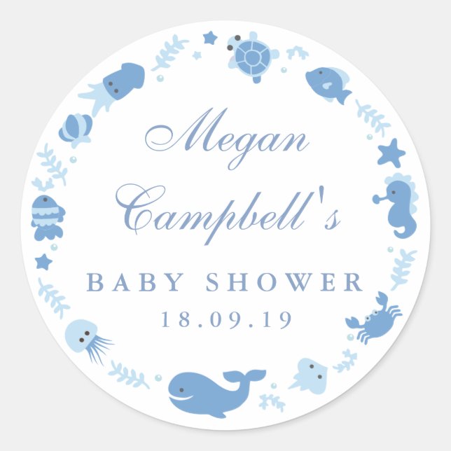 Unter dem Meer Babyduschkleber Runder Aufkleber (Vorderseite)