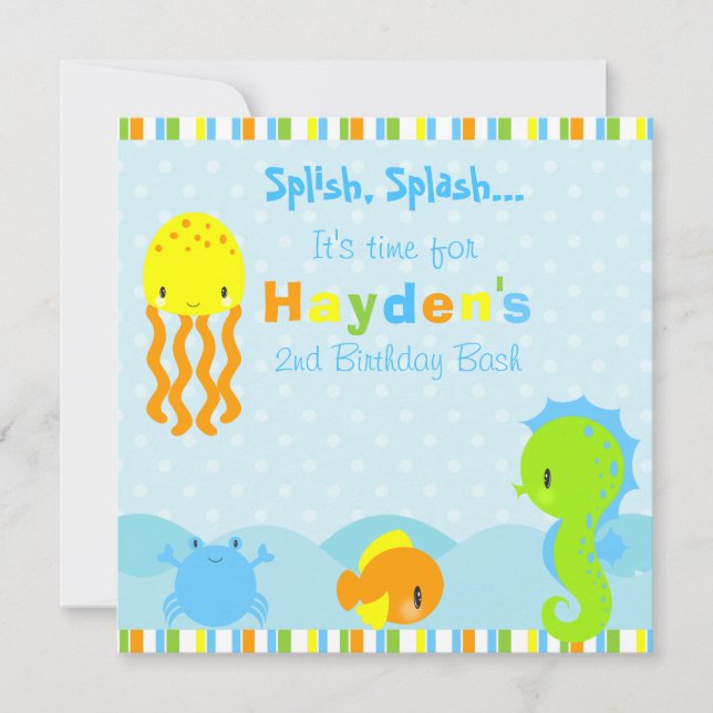 Unter dem Meer Birthday 5.25x5.25 Einladung (Vorderseite)