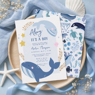 Unter dem Meer Blau Ahoy Es ist ein Junge Baby Sho Einladung