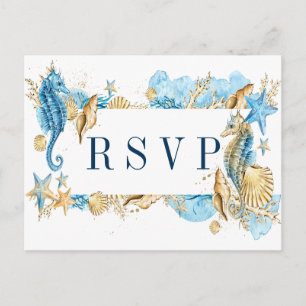 Unter dem Meer Blau und Gold Sommerhochzeit RSVP Einladungspostkarte