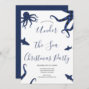 Unter dem Meer Blaue Karierte Tiere Weihnachtsfest Einladung