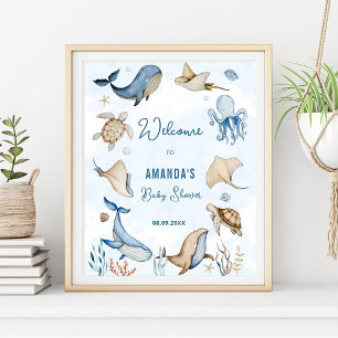 Unter dem Meer Blaues Baby Shower Willkommen Poster