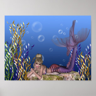 Unter dem Meer Blonde Mermaid Fantasy Print Poster
