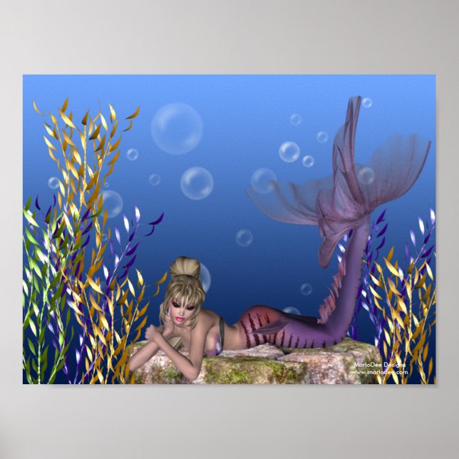 Unter dem Meer Blonde Mermaid Fantasy Print Poster (Vorne)