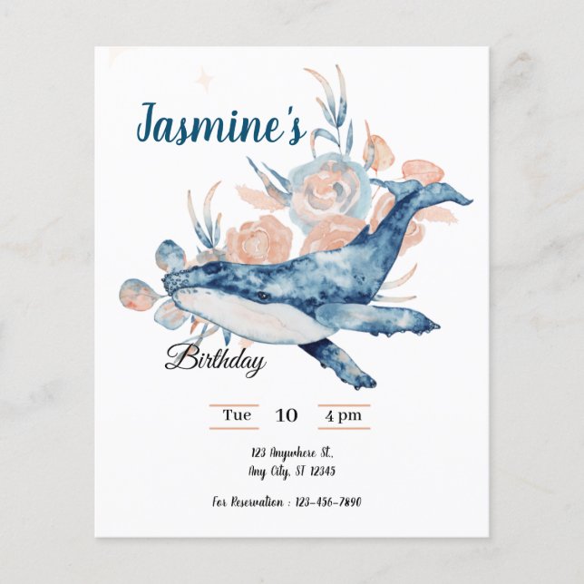 Unter dem Meer Blue Beach Whale babyShower (Vorderseite)