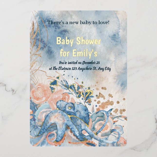 Unter dem Meer Blue Beach Whale babyShower Folieneinladung (Vorderseite)