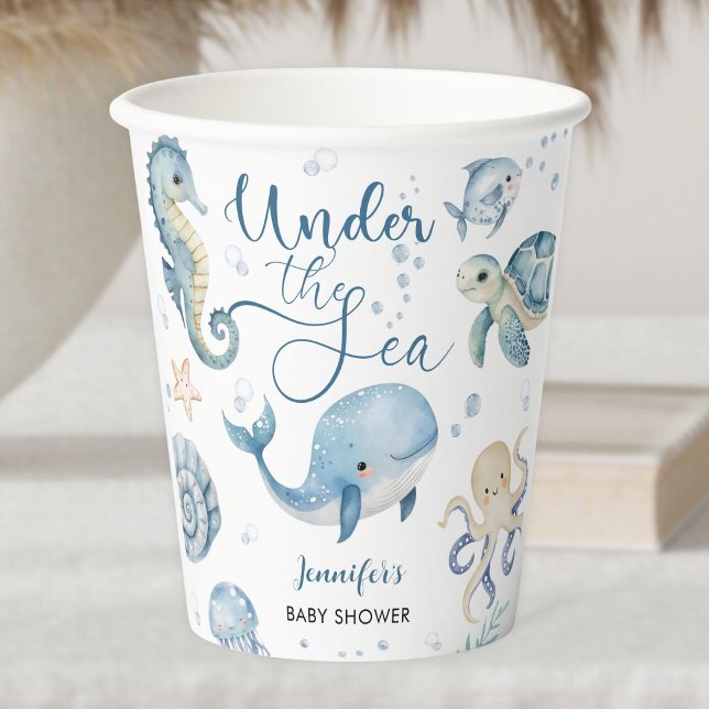 Unter dem Meer Blue Boy Watercolor Baby Shower Pappbecher (Von Creator hochgeladen)
