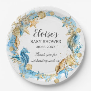 Unter dem Meer Blue Gold Boy Baby Shower Pappteller