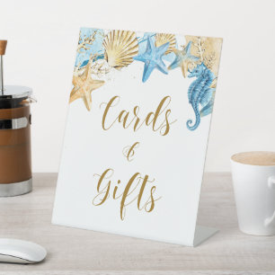 Unter dem Meer Blue Gold Hochzeitskarten und Gesch Sockelschild