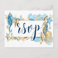 Unter dem Meer Blue Gold White Summer Wedding RSVP