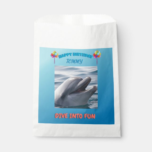 Unter dem Meer Delfin-Geburtstag Geschenktütchen (Vorderseite)