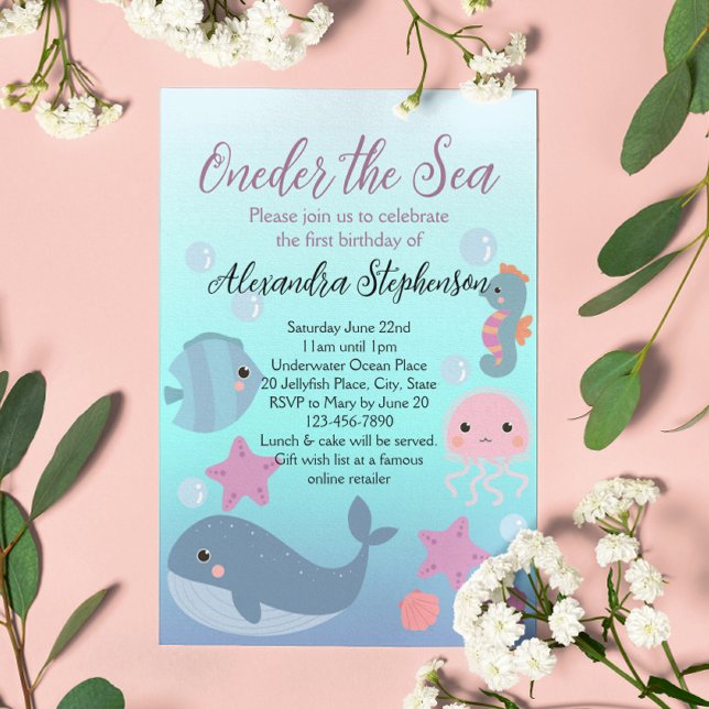 Unter dem Meer Ein Ocean Beach Girls ersten Geburt Einladung (under the sea first birthday oneder the sea 1st birthday girls invitation)