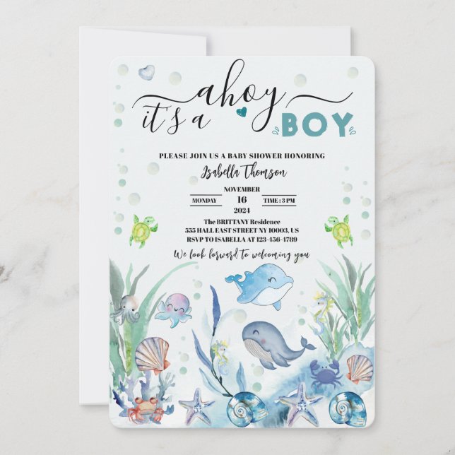 unter dem Meer eine Babydusche Einladung (Vorderseite)