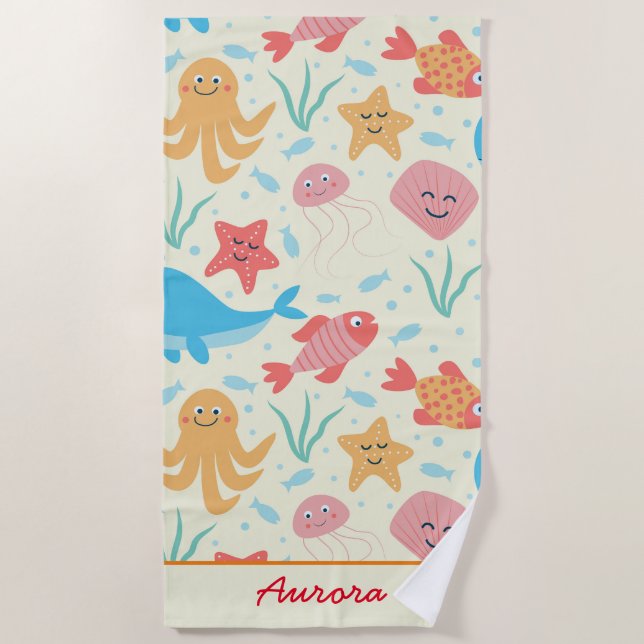 Unter dem Meer Funny farbenfrohe Kreaturen Custom Strandtuch (Vorderseite)