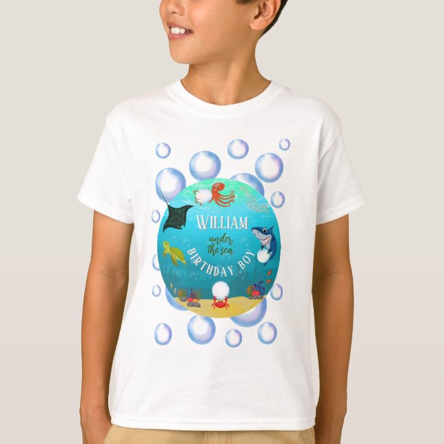 Unter dem Meer Geburtstag Junge Wasserblasen T-Shirt (Vorderseite)