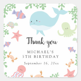 Unter dem Meer Geburtstag Niedlich Kawaii Vielen D Quadratischer Aufkleber