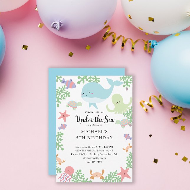 Unter dem Meer Geburtstag Niedlicher Pastellwal Einladung (Von Creator hochgeladen)