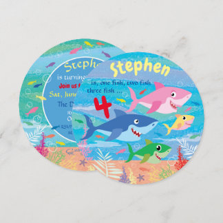 Unter dem Meer, Hai 4. Geburtstag Party Einladung