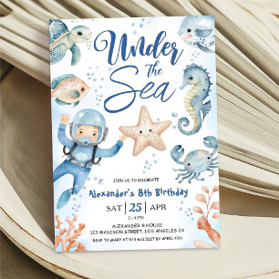 Unter dem Meer! Junge Niedlich Ocean 8. Geburtstag Einladung