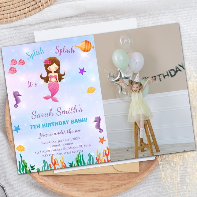 Unter dem Meer kleine Meerjungfrau Einladung mit F (Under the sea little mermaid Invitation with photo)