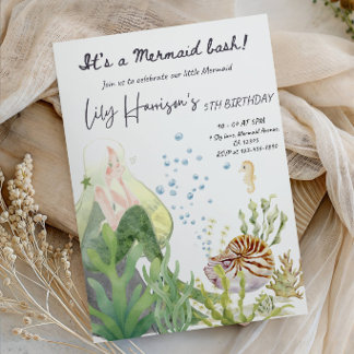 Unter dem Meer Kleines Mädchen Party Einladung