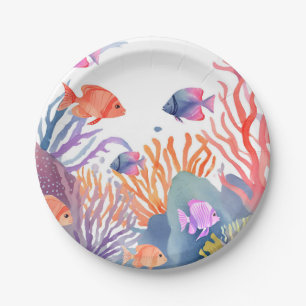Unter dem Meer Korallenriff Aquarell  Pappteller