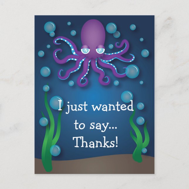 Unter dem Meer Lila Oktopus Danke, Postcard Postkarte (Vorderseite)
