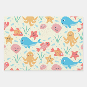 Unter dem Meer lustiges bunter Kreaturen Muster Geschenkpapier Set