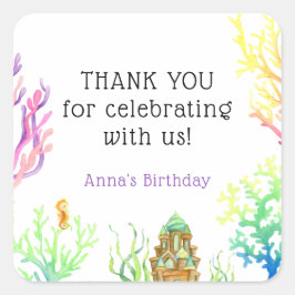 Unter dem Meer Mädchen Geburtstag Quadratischer Aufkleber