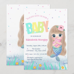 Unter dem Meer,Meerjungfrau Muschel-Baby-Party Einladung