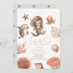 Unter dem Meer Meerjungfrau Wasser Farbe Geburtsta Einladung