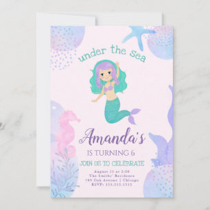 unter dem Meer Mermaid Birthday Einladung