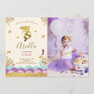Unter dem Meer Mermaid Birthday Invitation Gold Einladung