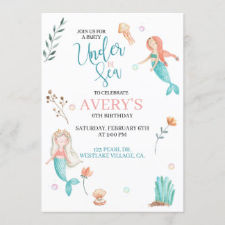 UNTER DEM MEER, MERMAID BIRTHTAG,WATERCOLOR MERMAI EINLADUNG