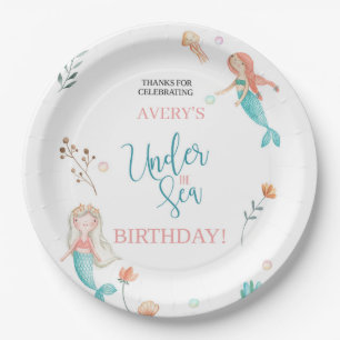 UNTER DEM MEER, MERMAID BIRTHTAG,WATERCOLOR MERMAI PAPPTELLER