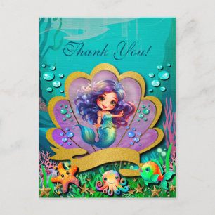 Unter dem Meer & Mermaid Geburtstag Vielen Dank! Feiertagspostkarte