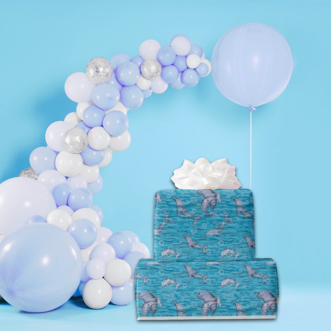Unter dem Meer mit Delphinen Geburtstagsparty Geschenkpapier (Von Creator hochgeladen)