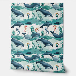 Unter dem Meer mit Delphinen und Seepferden abnehm Tapete