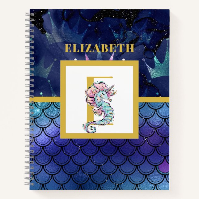Unter dem Meer mit Seepferd Einhorn hinzufügen Notizbuch (Vorderseite)